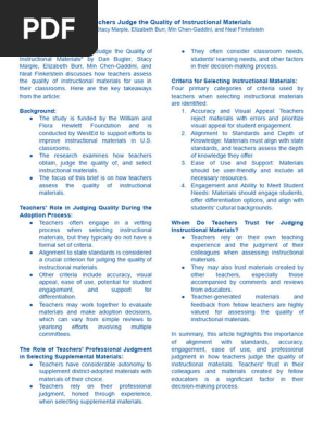 How Teachers Judge The Quality of Instructional Materials 1 | PDF