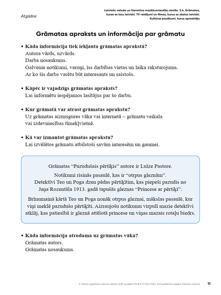 Gramatas Apraksts Un Informacija Par Gramatu | PDF