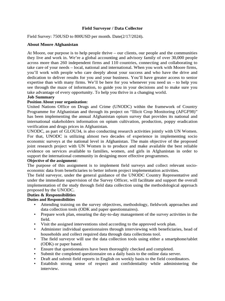 Field Surveyor, Data Collection Descriptions | PDF