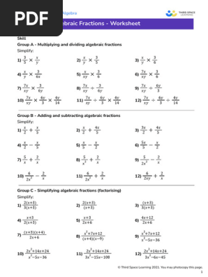 Adding Algebraic Fractions Worksheet Pdf Pre Algebra Worksheets