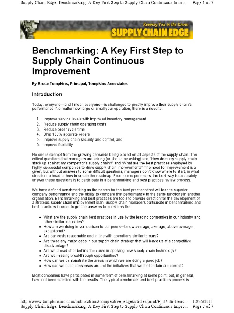 P - 07 06 Bench Marking | PDF | Supply Chain | Benchmarking