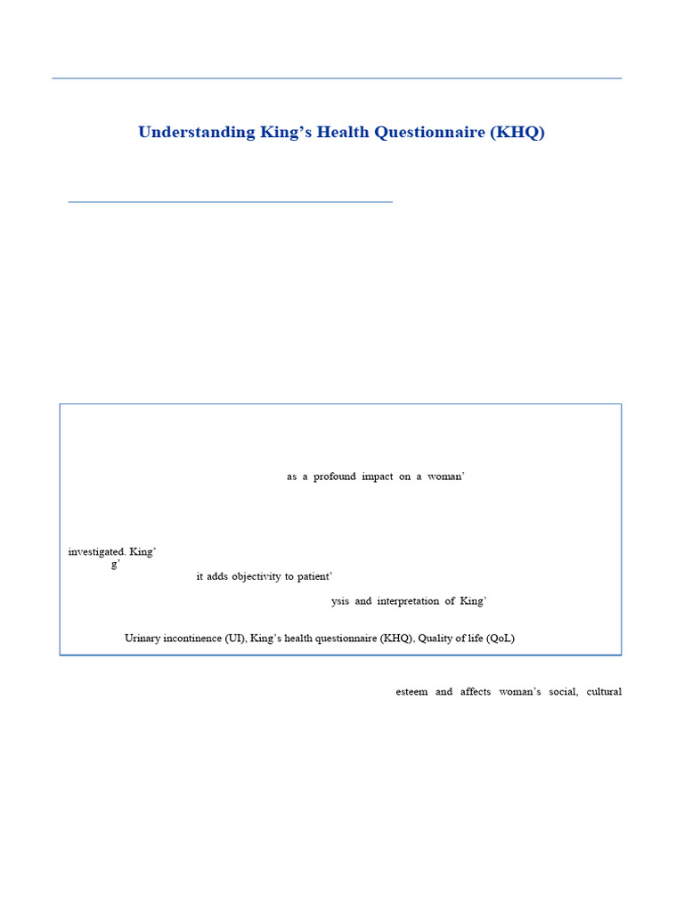 Understanding Kings Health Questionnaire KHQ in A | PDF