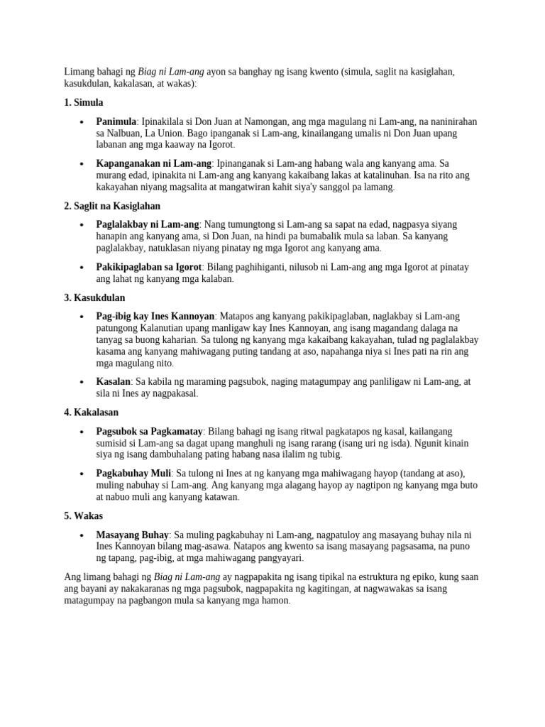 Limang Bahagi NG Biag Ni Lam | PDF