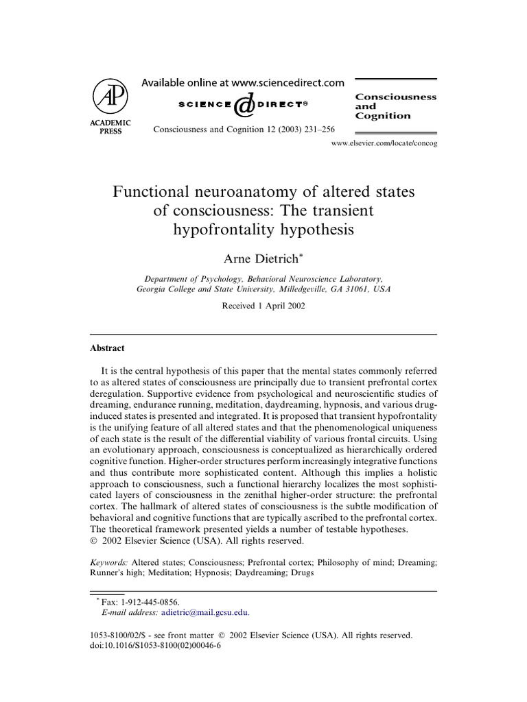 Functional Neuroanatomy of Altered States of Consciousness | PDF
