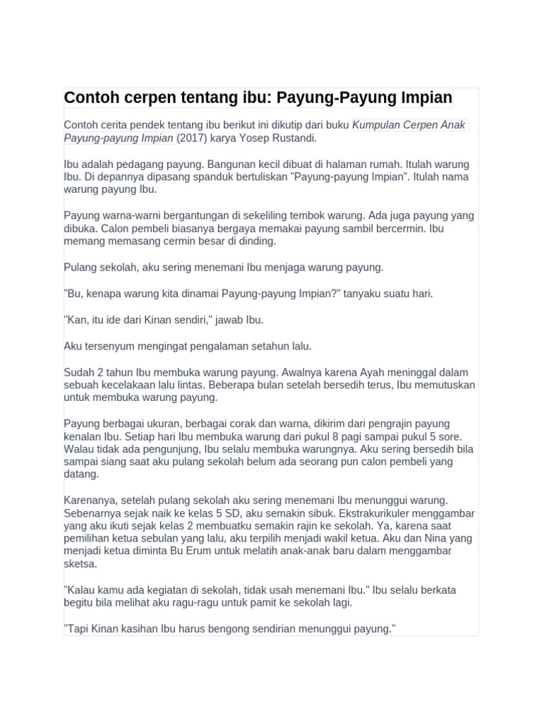 Contoh Cerpen Tentang Ibu | PDF