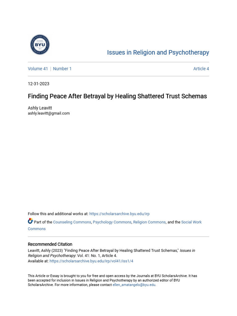 Finding Peace After Betrayal by Healing Shattered Trust Schemas PDF