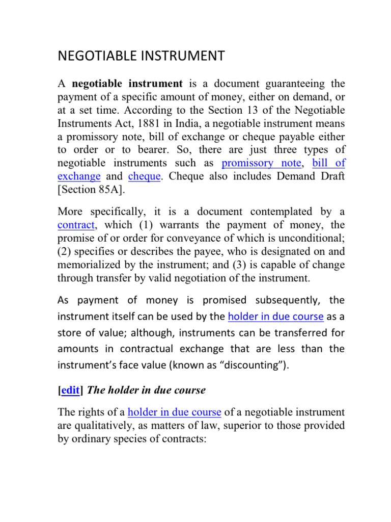 Yg G G Y Y The Holder in Due Course PDF Negotiable Instrument