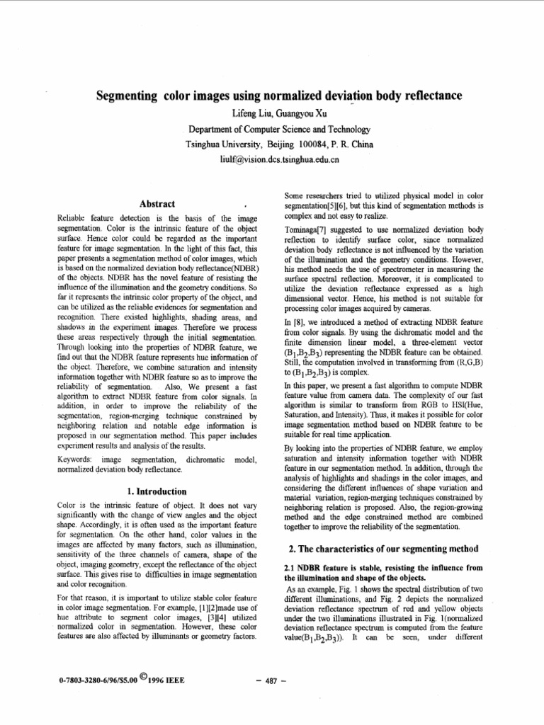 Segmenting Color Images Using Normalized Deviation Body Reflectance | PDF
