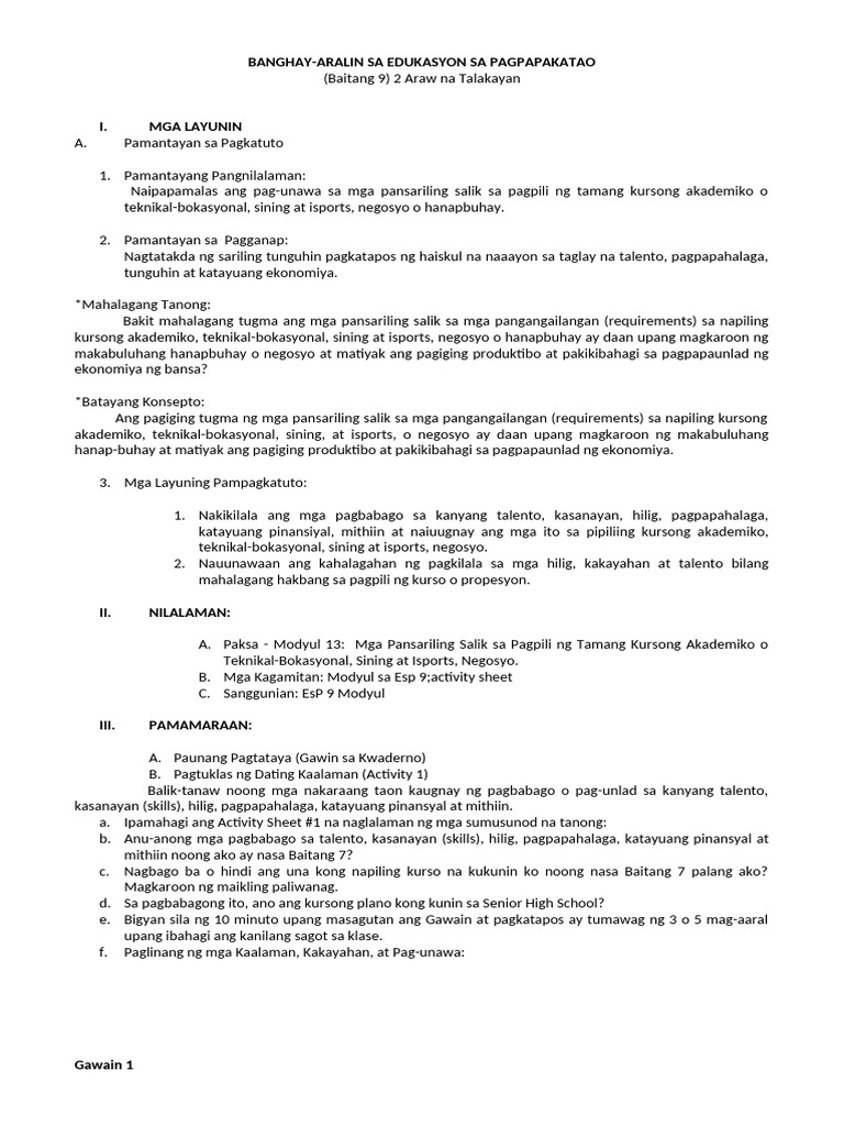 Lp Modyul 13 Esp9 Pdf
