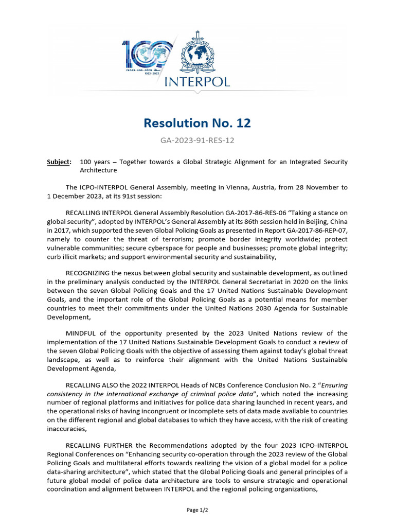 GA-2023-91-RES-12 - 100 Years - Together Towards A Global Strategic ...