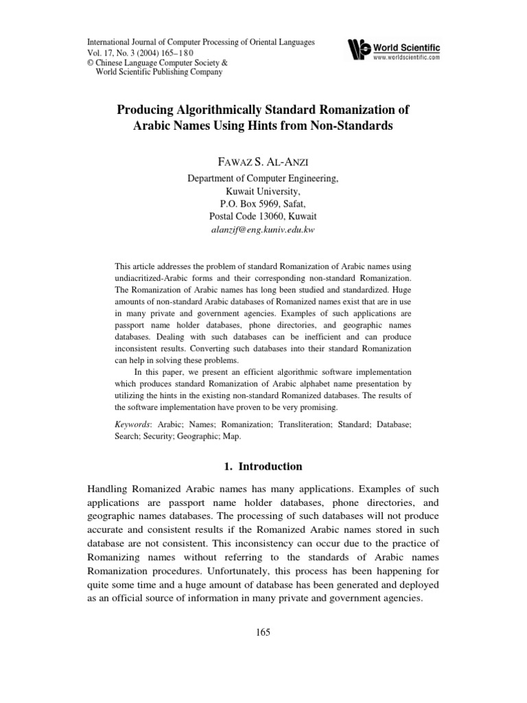 Producing Algorithmically Standard Romanization of Arabic Names Using ...