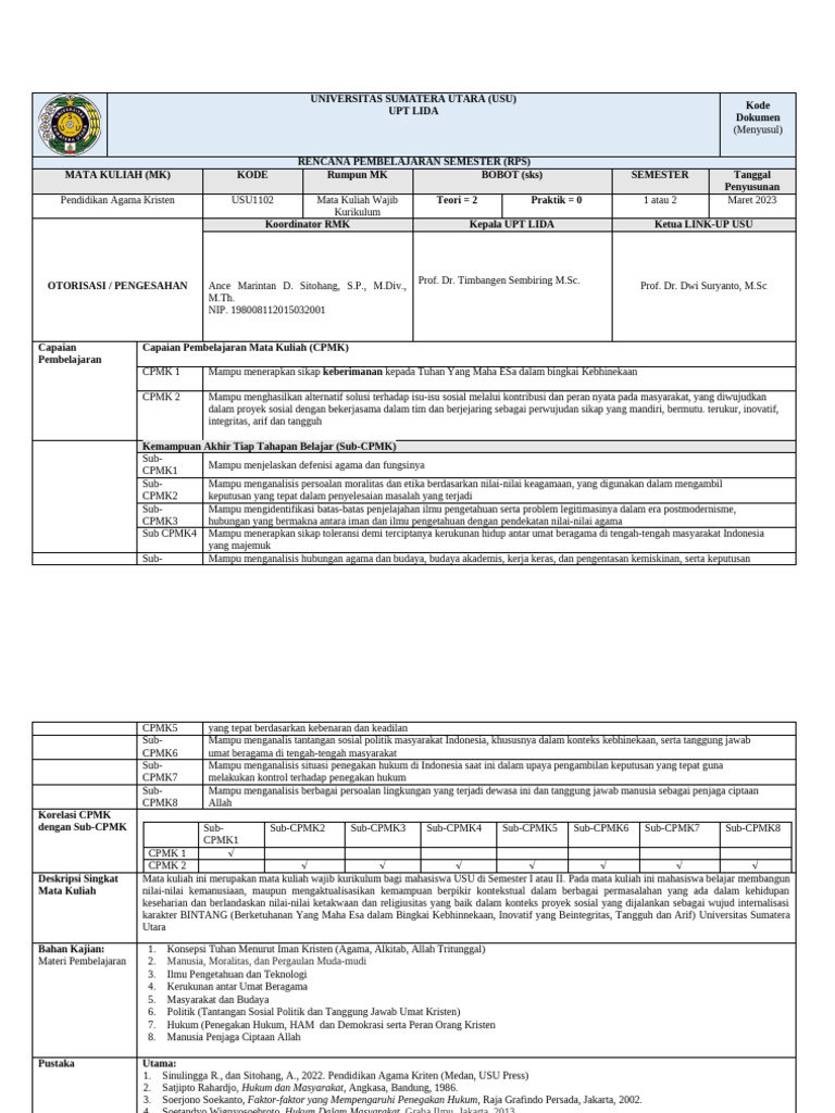 RPS Agama Kristen - Template RPS Merujuk SNPT - Newest | PDF