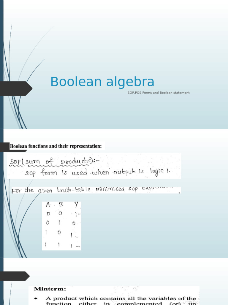 Boolean algebra-SOP and POS | PDF