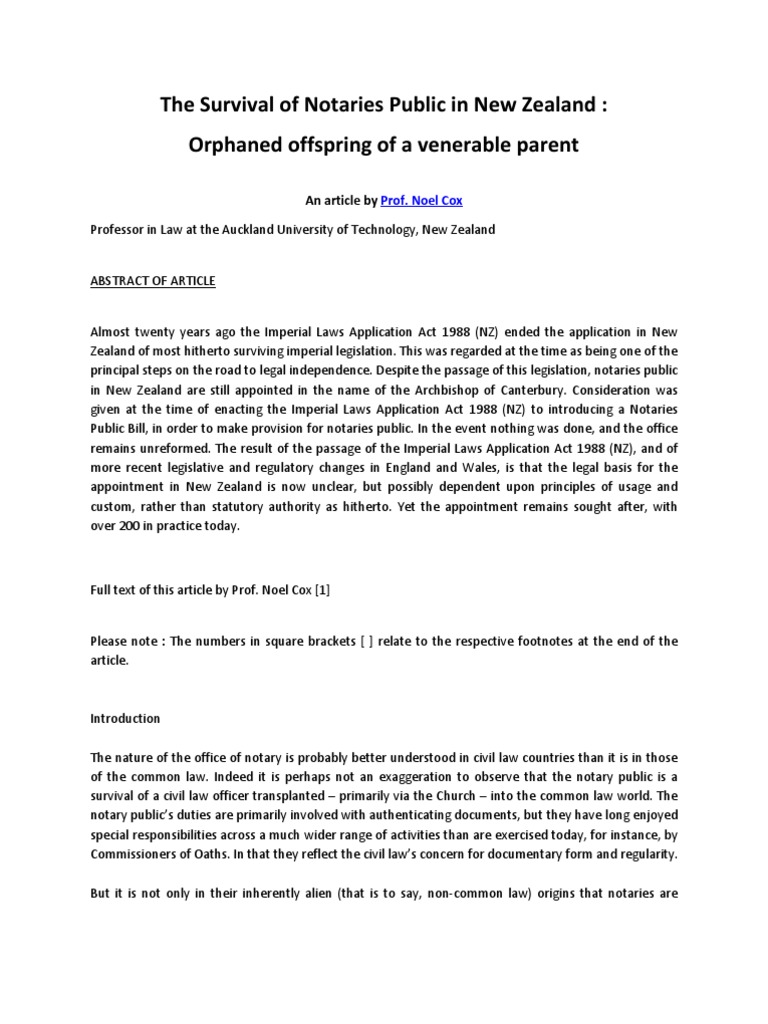 The Survival of Notaries Public in New Zealand Solicitor Notary Public