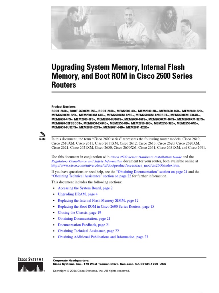 Upgrading System Memory, Internal Flash, and Boot ROM in Cisco 2600 ...