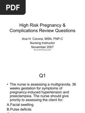 High Risk Pregnancy Review Questions Pregnancy Childbirth