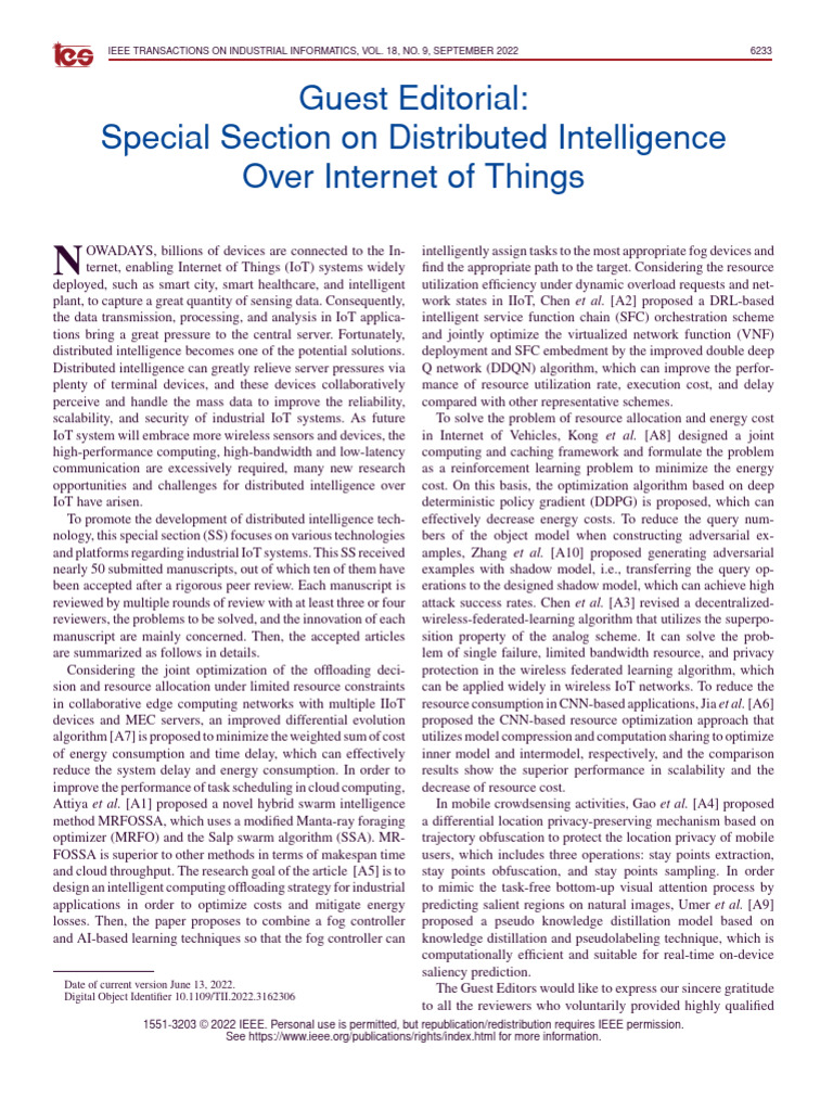 Guest Editorial Special Section On Distributed Intelligence Over ...