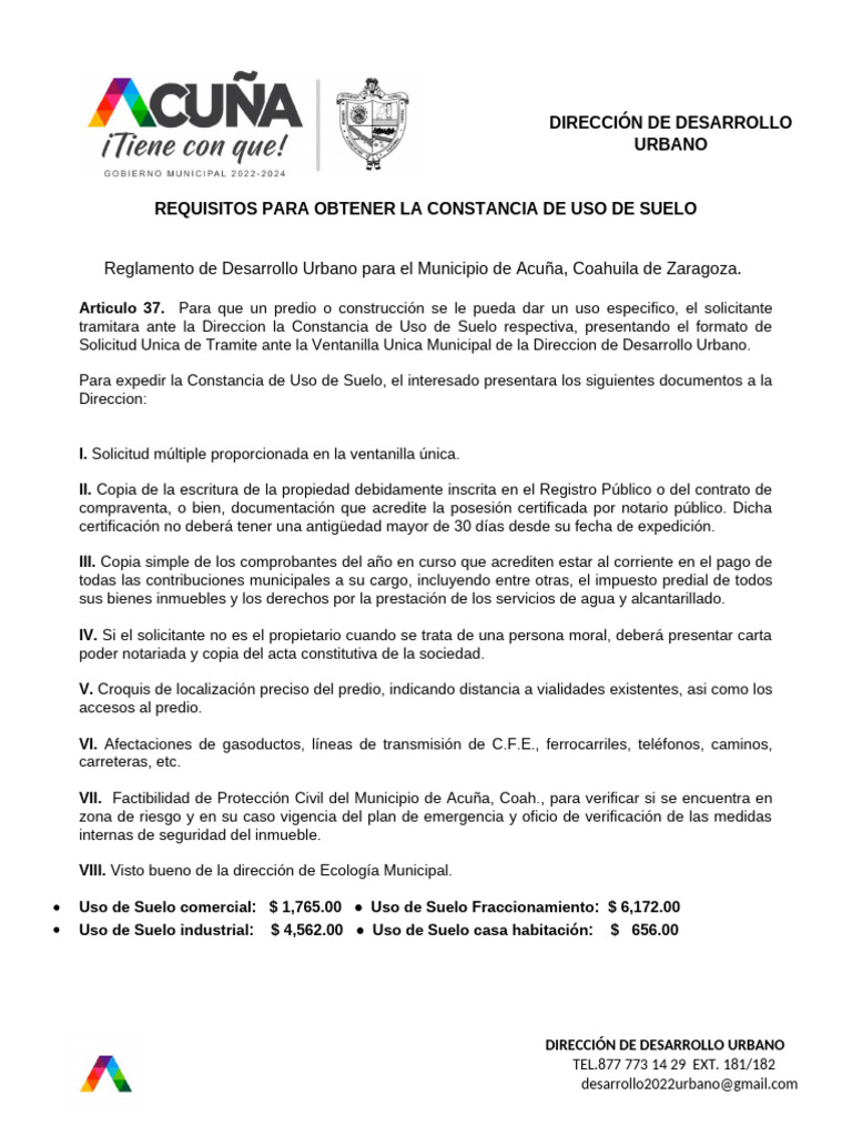 Requisitos De Uso De Suelo 2022 Pdf