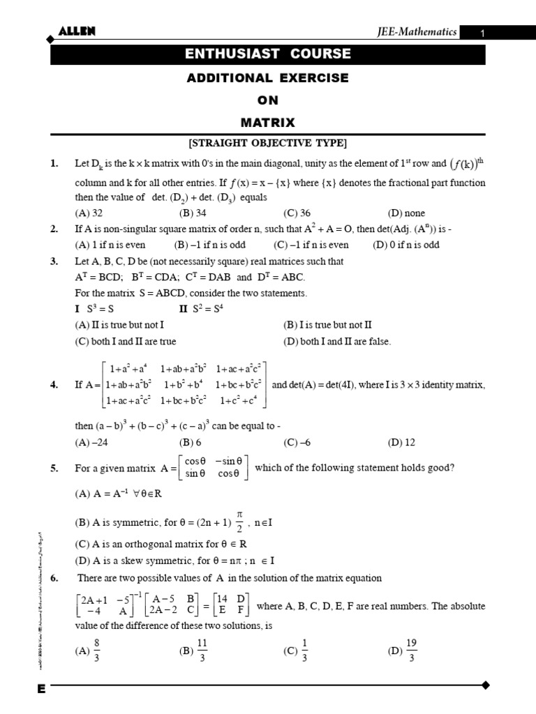 Matrix - (Additional Excerise) - Student | PDF