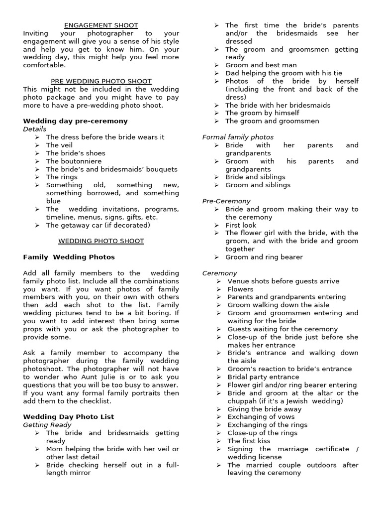 Wedding Photo Checklist | PDF