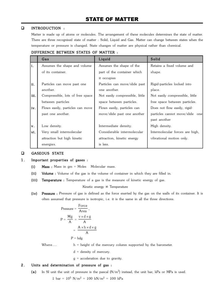 State of Matter | PDF | Gases | Pascal (Unit)