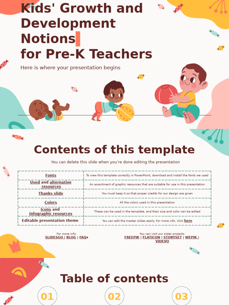 Kids' Growth and Development Notions For Pre-K Teachers by Slidesgo | PDF