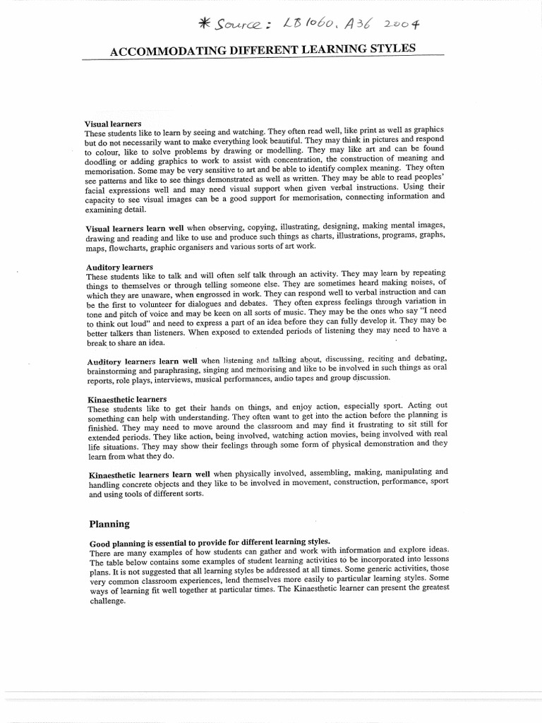 Learning Styles - Suggestions For Teaching | PDF