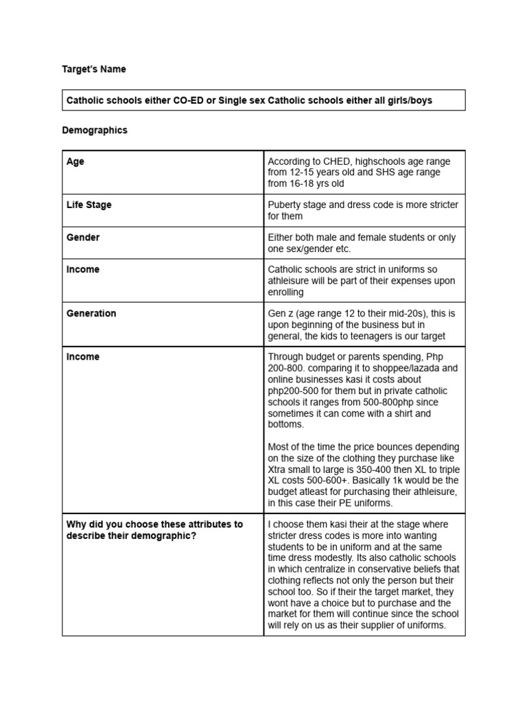 Catholic Schools - Target Persona | PDF