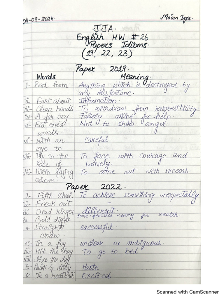 English Homework of Past Paper Idioms | PDF