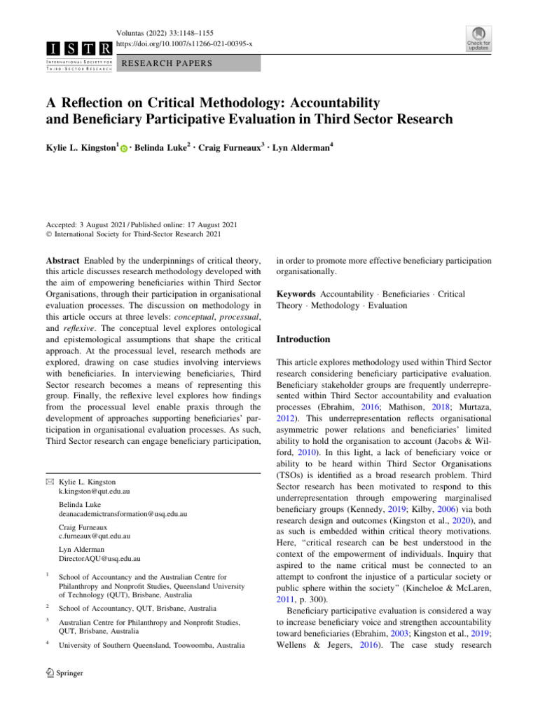 A Reflection On Critical Methodology: Accountability and Beneficiary ...