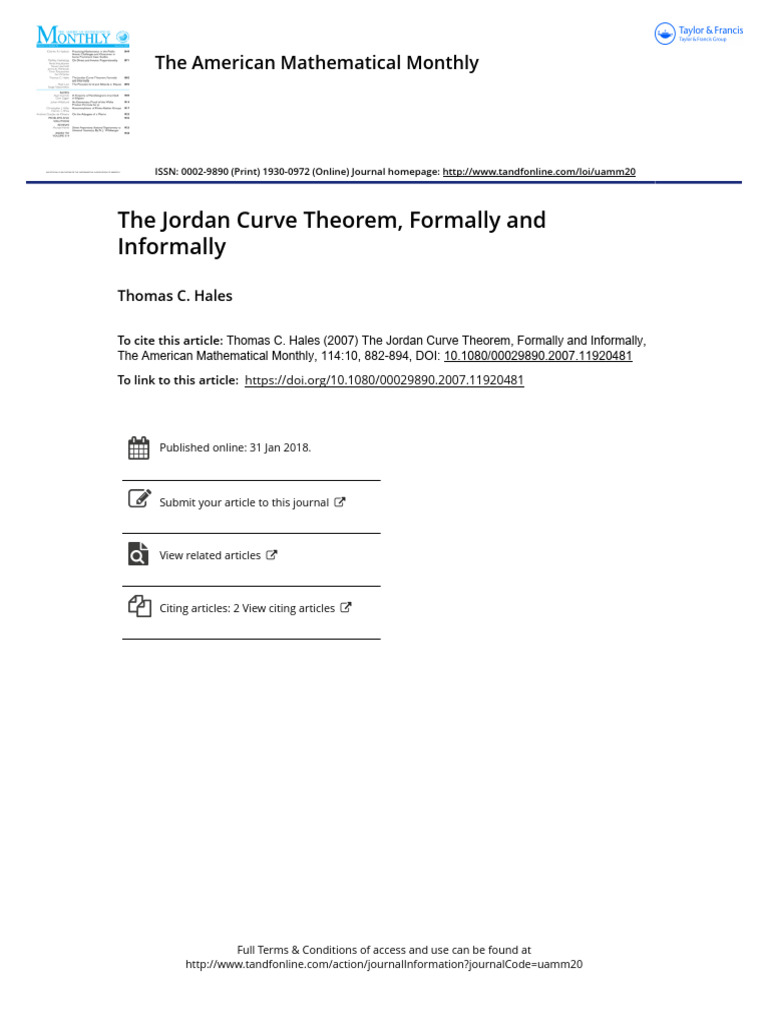 Hales t c 2007 the jordan curve theorem formally and informally