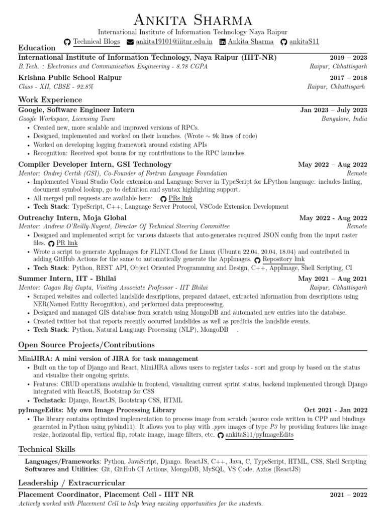 Ankita Sharma: Software Engineer Resume | PDF | Python (Programming ...