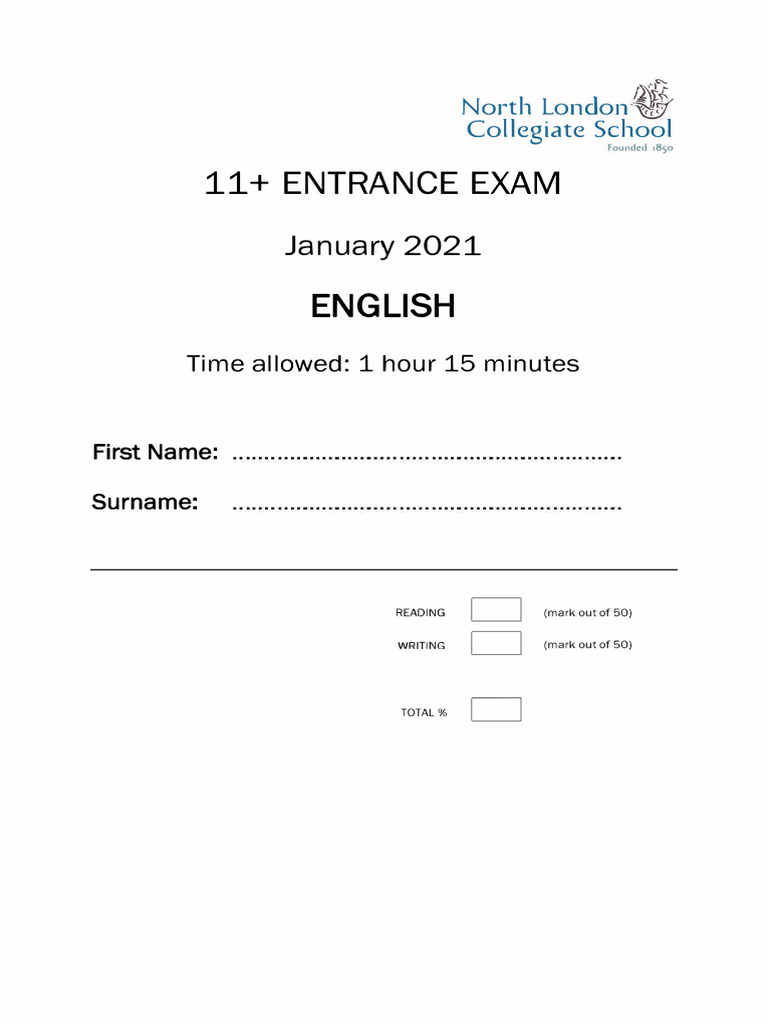 North-London-Collegiate-School-11-Plus-English-Entrance-Exam-Paper-2021 ...