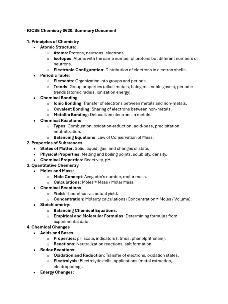IGCSE Chemistry 0620 - Summary | PDF