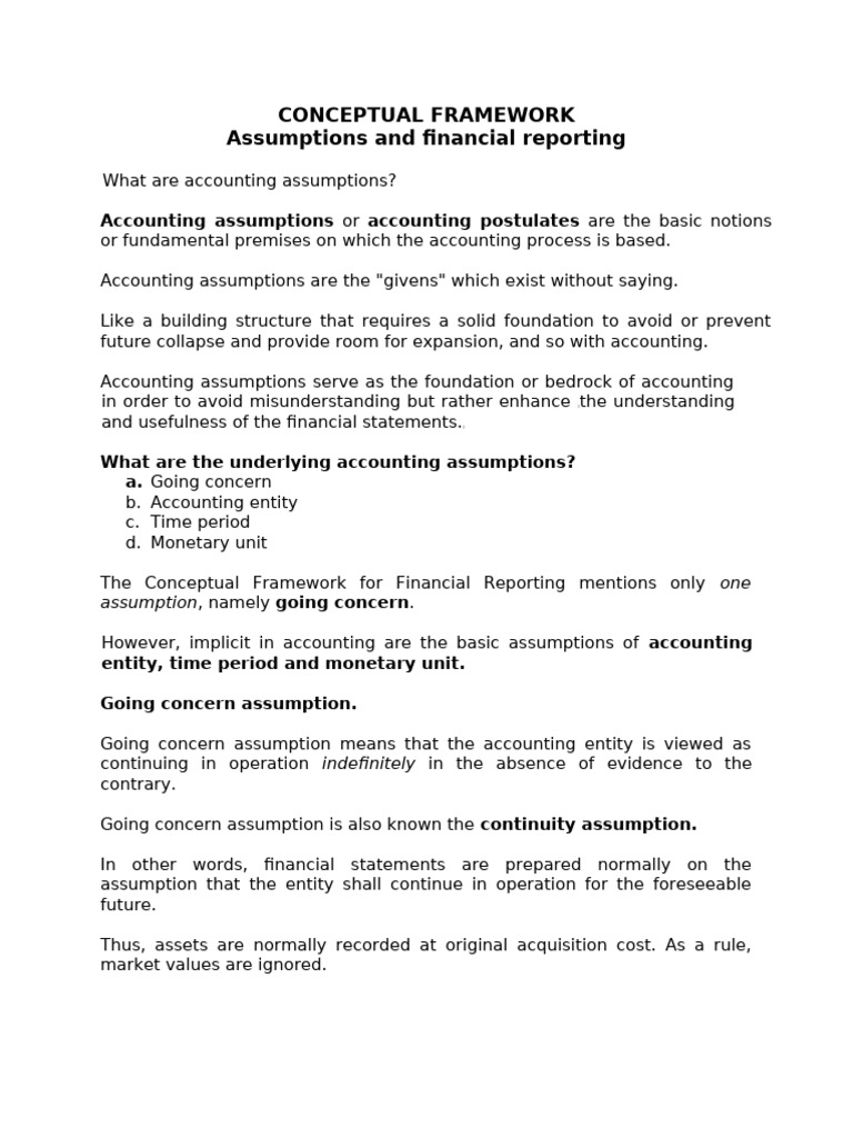 Key Accounting Assumptions Explained | PDF | Going Concern | Financial ...