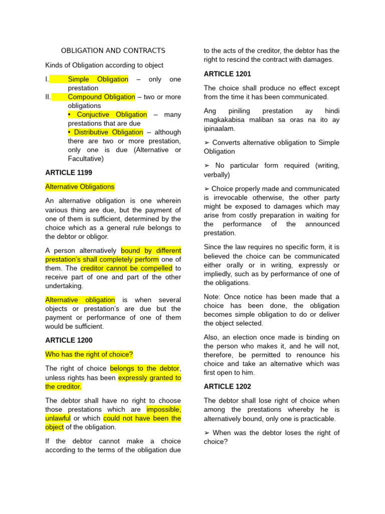 Obligation and Contracts | PDF