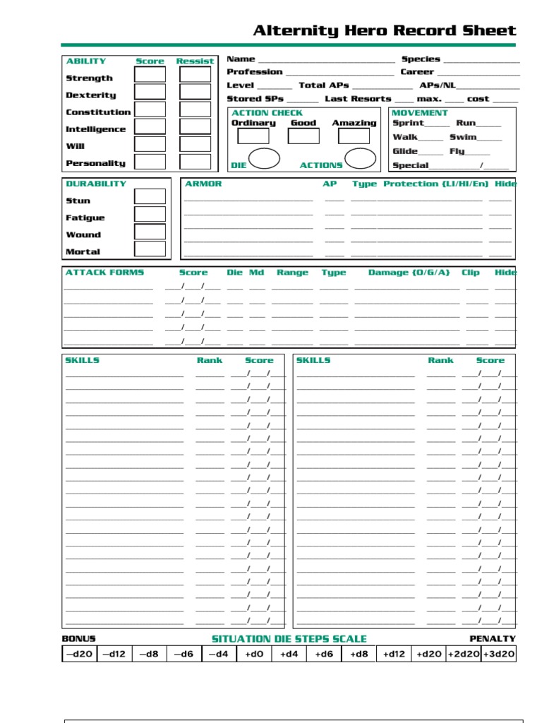 Alternity Hero Record Sheet Template | PDF | Business | Finance & Money ...