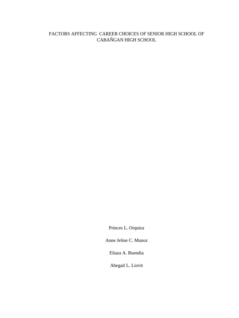 Factors Affecting Career Choices of Senior High School of Cabañgan High ...