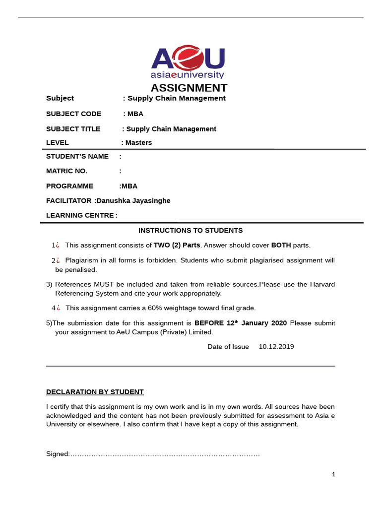 SCM Assignment 2019 | PDF