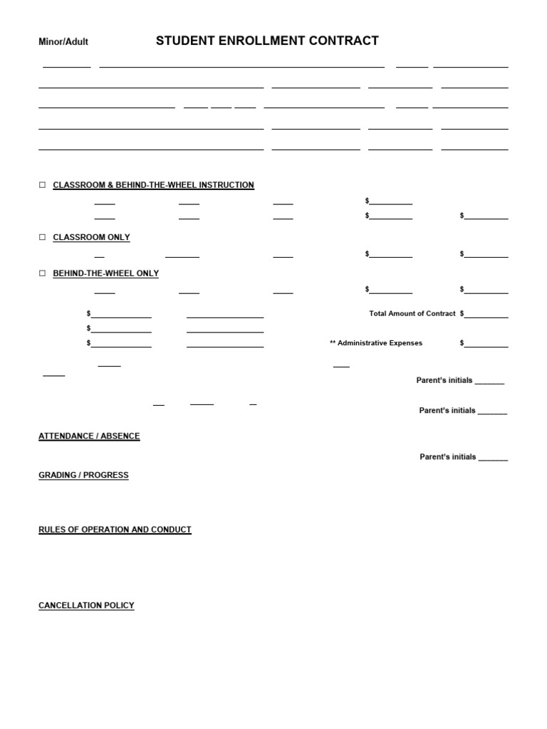Minor Adult Enrollment Contract | PDF
