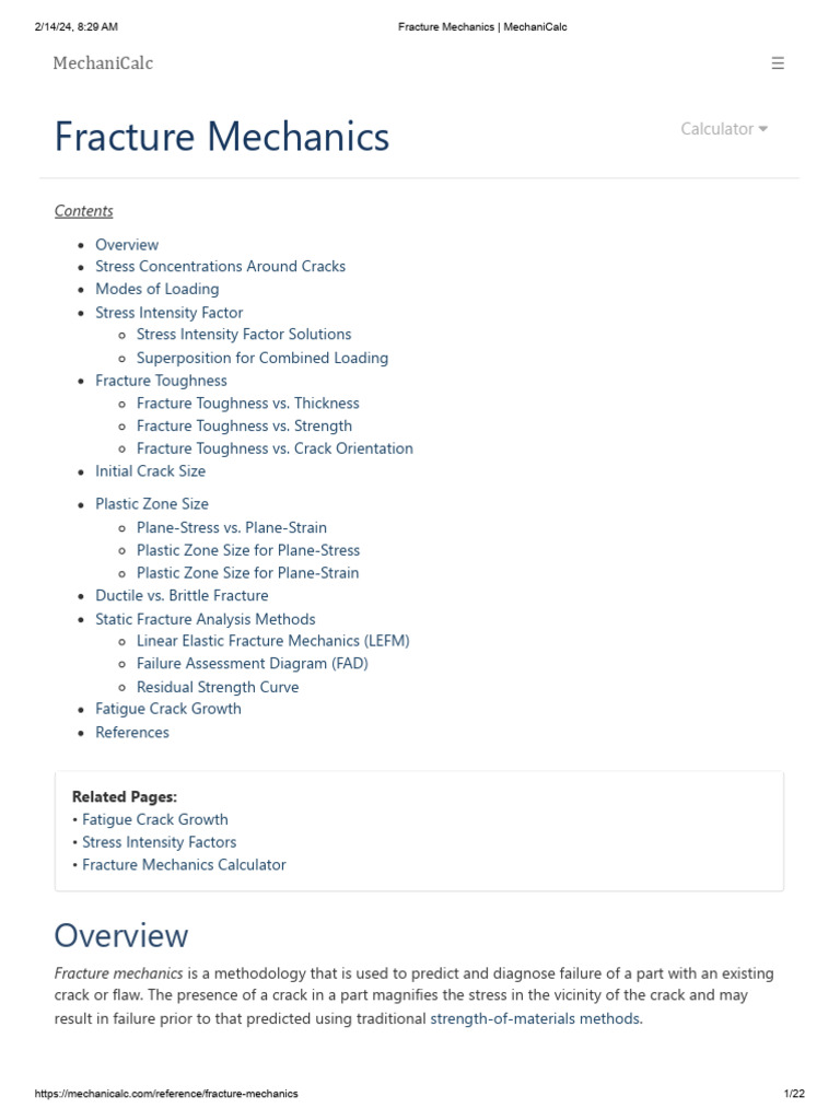 Fracture Mechanics - MechaniCalc | PDF