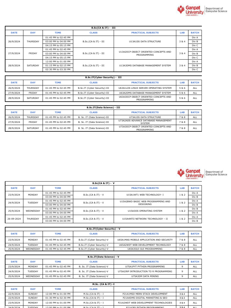 Practical Exam Schedule - Sept 2024 | PDF | Mobile App | Computers