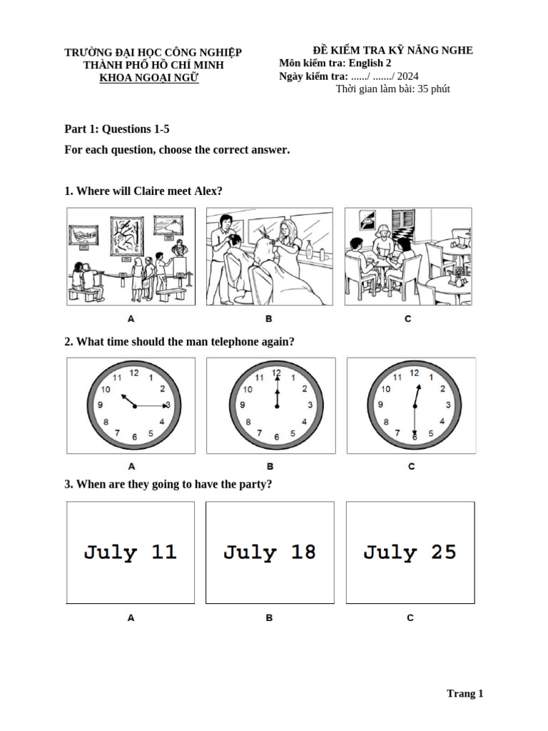 English 2 - Sample Listening Test | PDF