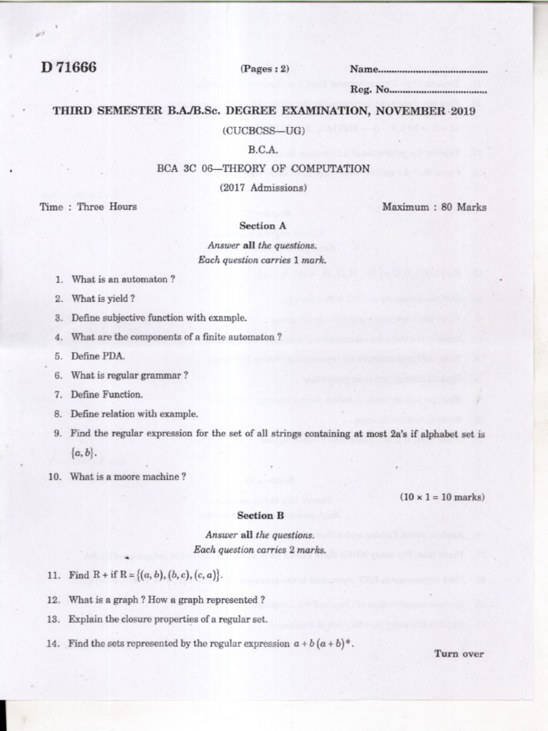 Theory of Computation - 2019 | PDF