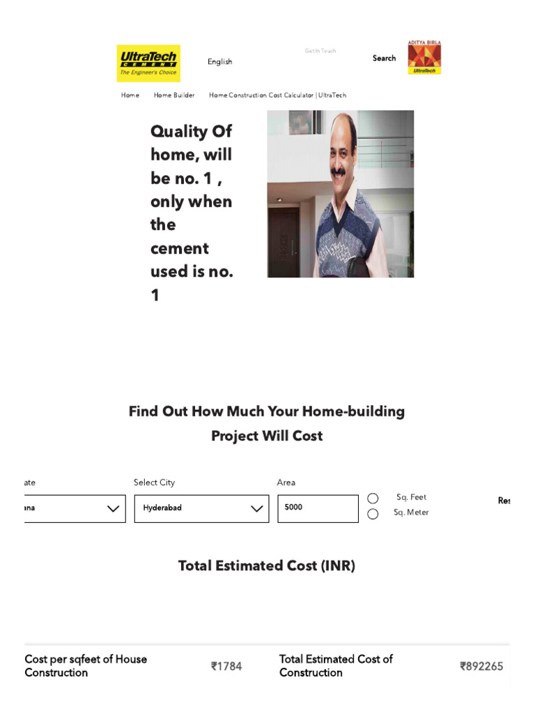 Home Construction Cost Calculator - UltraTech | PDF