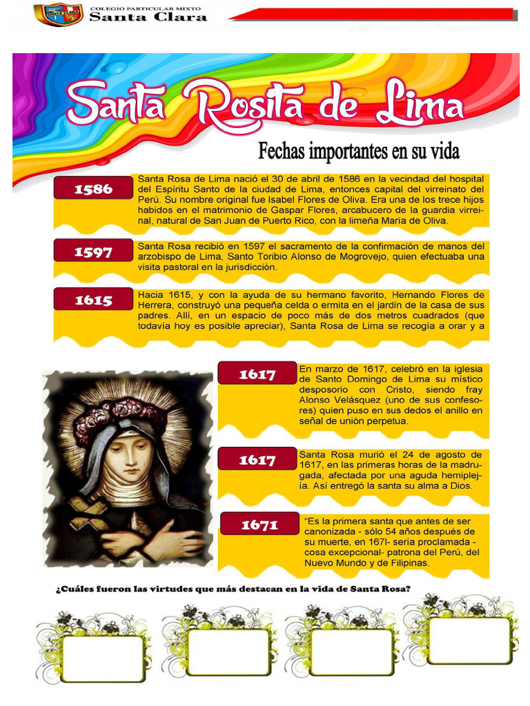 Ficha Santa Rosa 3° y 4 ° | PDF
