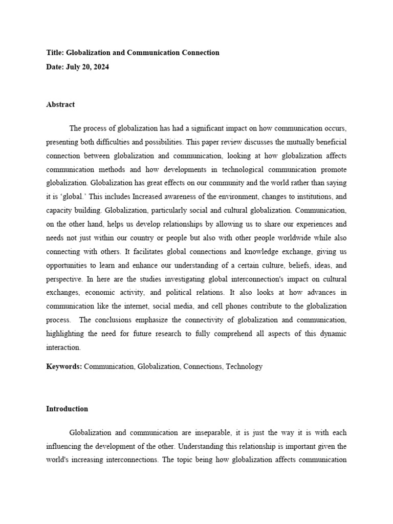 Globalization and Communication Connection | PDF
