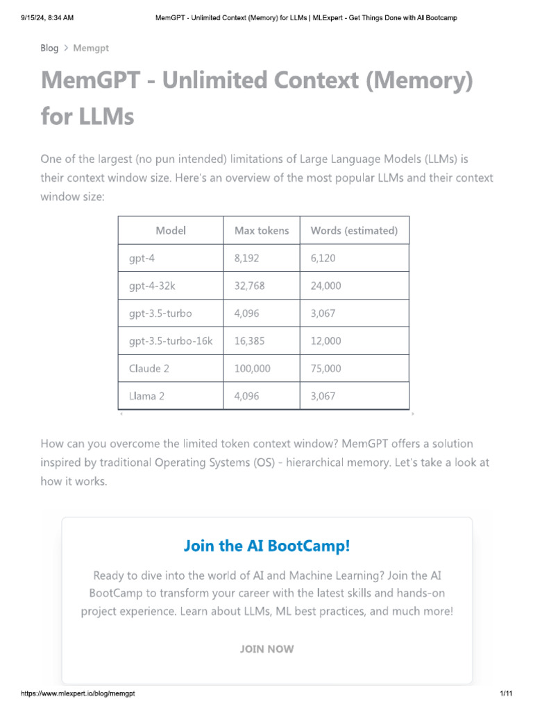 MemGPT - Unlimited Context (Memory) For LLMs | PDF