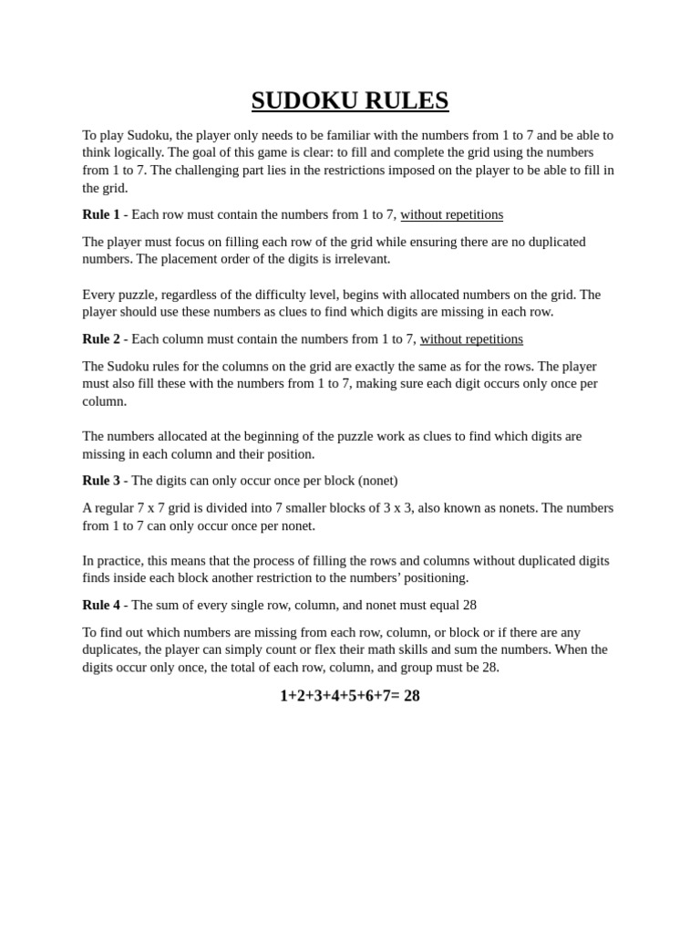 Sudoku Rules | PDF