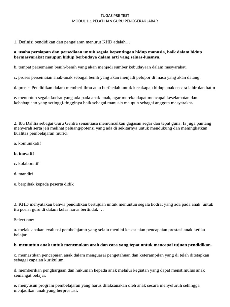 Pre-Test Modul 1 Guru Penggerak | PDF | Career & Growth | Wellness